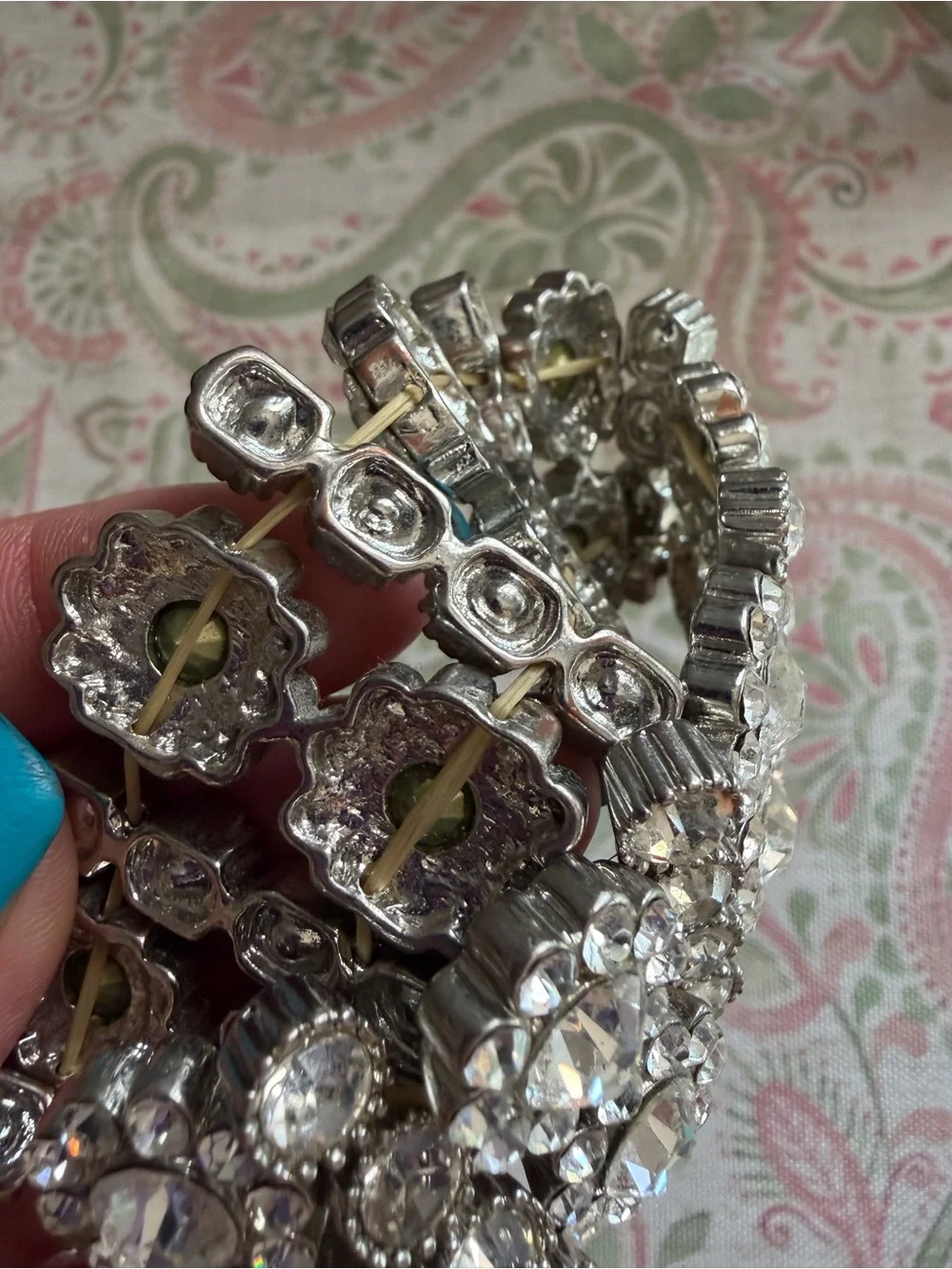 Silver-Tone Crystal Floral Stretch Statement Bracelet